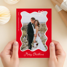 Bow de Noël | Cadre photo rouge et blanc ondulé