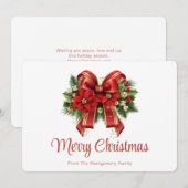 Cartes Pour Fêtes Annuelles Bow de Noël Festif Rouge et Or (Devant / Derrière)