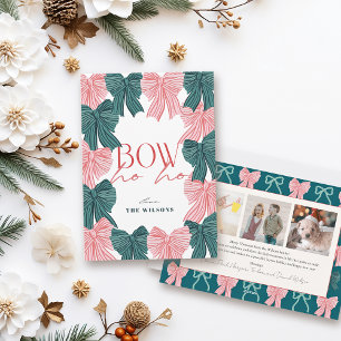 Cartes Pour Fêtes Annuelles Bow Ho Ho Red & Green Bows 3 Photo Noël