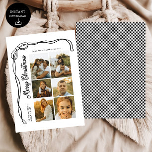 Cartes Pour Fêtes Annuelles Bow Merry Christmas Famille 6 Photos Plaid