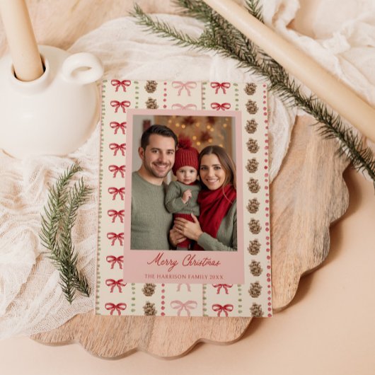 Cartes Pour Fêtes Annuelles Bow Pinecone Motif Photo de Noël