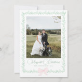 Cartes Pour Fêtes Annuelles Bow rose verdure traditionnelle Photo de Noël (Devant)