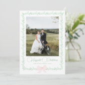 Cartes Pour Fêtes Annuelles Bow rose verdure traditionnelle Photo de Noël (Debout devant)