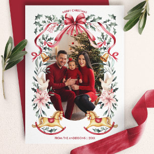 Cartes Pour Fêtes Annuelles Bow rouge Botanique Noël Rockking Horse Photo
