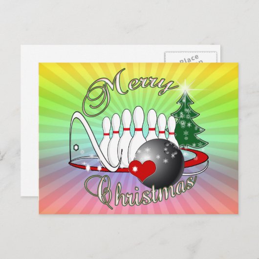 CARTES POUR FÊTES ANNUELLES BOWLER / BOWLING MERRY NOËL (Devant / Derrière)