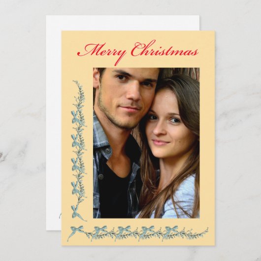 Cartes Pour Fêtes Annuelles Bows and Sprigs - Photo & Christmas message (Devant / Derrière)