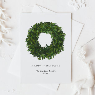 Cartes Pour Fêtes Annuelles Boxwood Peint à la main Wreath Joyeuses vacances