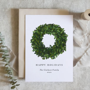 Cartes Pour Fêtes Annuelles Boxwood Peint à la main Wreath Joyeuses vacances