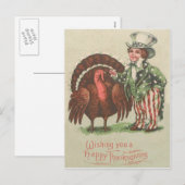 Cartes Pour Fêtes Annuelles Boy Oncle Sam Thanksgiving Turquie (Devant / Derrière)