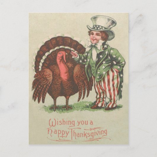 Cartes Pour Fêtes Annuelles Boy Oncle Sam Thanksgiving Turquie (Devant)