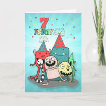 Boys 7e anniversaire Monstres de dessin rouge et b