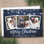Cartes Pour Fêtes Annuelles Bracelet Éclairage Bleu Bois 3 Photo Noël<br><div class="desc">Brosse en bois bleu rustique Script 3 Photo Famille Joyeux Noël Carte avec lumières à cordes</div>