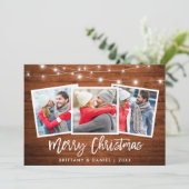 Cartes Pour Fêtes Annuelles Bracelet Script éclaire Bois rustique Noël 3 Photo (Debout devant)
