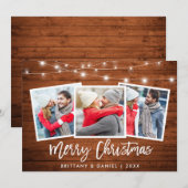 Cartes Pour Fêtes Annuelles Bracelet Script éclaire Bois rustique Noël 3 Photo (Devant / Derrière)
