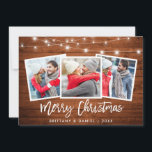 Cartes Pour Fêtes Annuelles Bracelet Script éclaire Bois rustique Noël 3 Photo<br><div class="desc">Brosse Rustique en bois Script 3 Photo Joyeux Noël Carte avec lumières à cordes</div>
