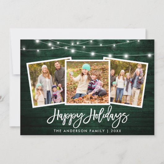 Cartes Pour Fêtes Annuelles Bracelet Script éclaire Rustique Vert Bois 3 Photo (Devant)