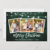 Cartes Pour Fêtes Annuelles Bracelet Script Lumières Bois vert 3 Photo Noël (Devant)
