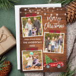 Cartes Pour Fêtes Annuelles Bracelet Script Plaid Craft Bande Camion Lumières<br><div class="desc">Brosse moderne Script Joyeux Noël 3 Photo Collage Carte de vacances comprend bande d'artisanat rouge et aquarelle Camion rouge Vintage avec arbre de Noël. Bois rustique avec lumières à cordes.</div>