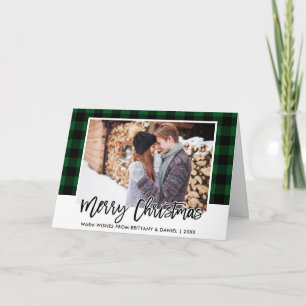 Cartes Pour Fêtes Annuelles Bracelet Script Vert Plaid Couple photo Noël