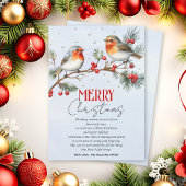 Cartes Pour Fêtes Annuelles Branch with robin birds and berries Christmas