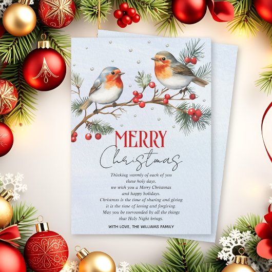 Cartes Pour Fêtes Annuelles Branch with robin birds and berries Christmas