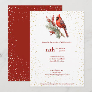 Cartes Pour Fêtes Annuelles Branche de houx cardinal hivernal aquarelle rustiq