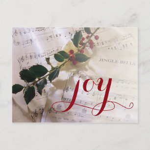 Cartes Pour Fêtes Annuelles Branche Holly au-dessus de la feuille de musique p