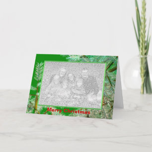 Cartes Pour Fêtes Annuelles Branches de pin de Noël givré sur photo verte