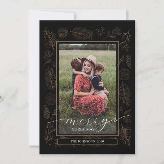 Cartes Pour Fêtes Annuelles Branches florales rustiques foncées 2 Photo (Devant)