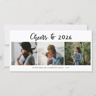 Cartes Pour Fêtes Annuelles Bravo 2026 Script Trois Photo Collage Moderne