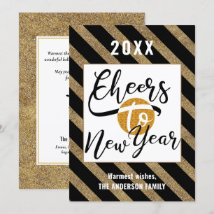 Cartes Pour Fêtes Annuelles Bravo au Jour de l'An Script moderne Gold Black St