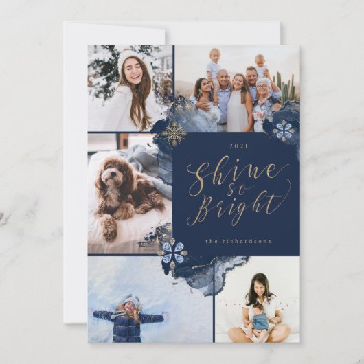 Cartes Pour Fêtes Annuelles Brille si brillant & Marine Gold Agate Encre Cinq (Devant)