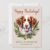 Cartes Pour Fêtes Annuelles Brittany Spaniel Chien Noël Joyeux Pawlidays (Devant)
