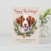Cartes Pour Fêtes Annuelles Brittany Spaniel Chien Noël Joyeux Pawlidays (Debout devant)