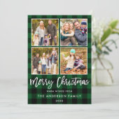 Cartes Pour Fêtes Annuelles Brochure moderne Script Christmas Green Plaid 4 Ph (Debout devant)