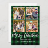 Cartes Pour Fêtes Annuelles Brochure moderne Script Christmas Green Plaid 4 Ph (Devant / Derrière)