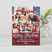Cartes Pour Fêtes Annuelles Brochure moderne Script Noël Rouge Plaid 4 Photo (Debout devant)