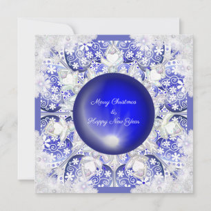 Cartes Pour Fêtes Annuelles Broderie en céramique bleu de Grèce & flocon de ne