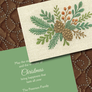 Cartes Pour Fêtes Annuelles Broderie Noël Floral Sprig Pinecone