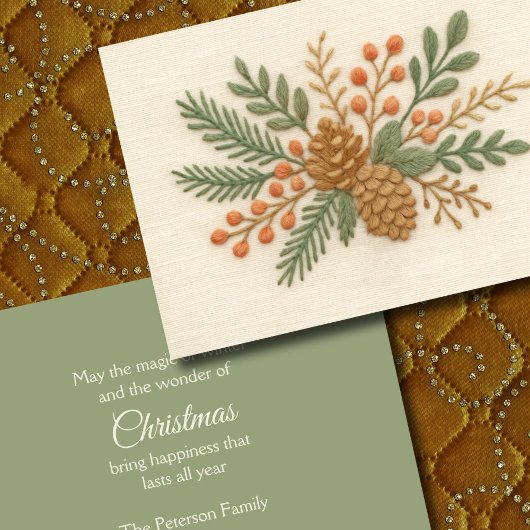 Cartes Pour Fêtes Annuelles Broderie Noël Floral Sprig Pinecone Crème