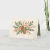 Cartes Pour Fêtes Annuelles Broderie Noël Floral Sprig Pinecone Crème (Devant)