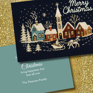 Cartes Pour Fêtes Annuelles Broderie Noël Snowy Village Scène Bleu