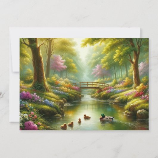 Cartes Pour Fêtes Annuelles Brook de printemps avec canards/fleurs (Devant)