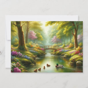 Cartes Pour Fêtes Annuelles Brook de printemps avec canards/fleurs