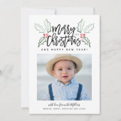 Cartes Pour Fêtes Annuelles Brosse Chalky Script Christmas Hollies Photo (Devant)