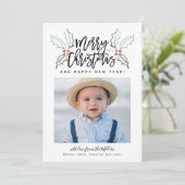 Cartes Pour Fêtes Annuelles Brosse Chalky Script Christmas Hollies Photo (Debout devant)