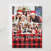 Cartes Pour Fêtes Annuelles Brosse moderne Script 4 Photo Noël Rouge Plaid (Devant)