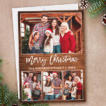 Cartes Pour Fêtes Annuelles Brosse moderne Script 4 Photos Bois Joyeux Noël<br><div class="desc">Brosse moderne Script 4 Photo Famille Photo Collage Joyeux Noël Carte de vacances - Rustique Pays Bois Imprimer</div>