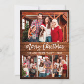 Cartes Pour Fêtes Annuelles Brosse moderne Script 4 Photos Bois Joyeux Noël (Devant)