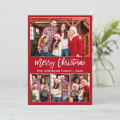 Cartes Pour Fêtes Annuelles Brosse moderne Script 4 Photos Joyeux Noël Rouge (Debout devant)